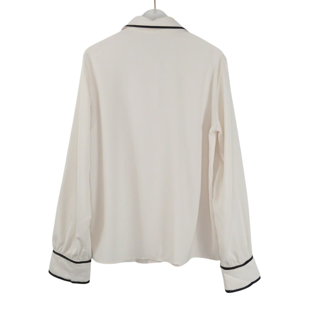 Shein White Tie Neck Button Up Blouse with Black Trim Small NWT Formal - Picture 5 of 8